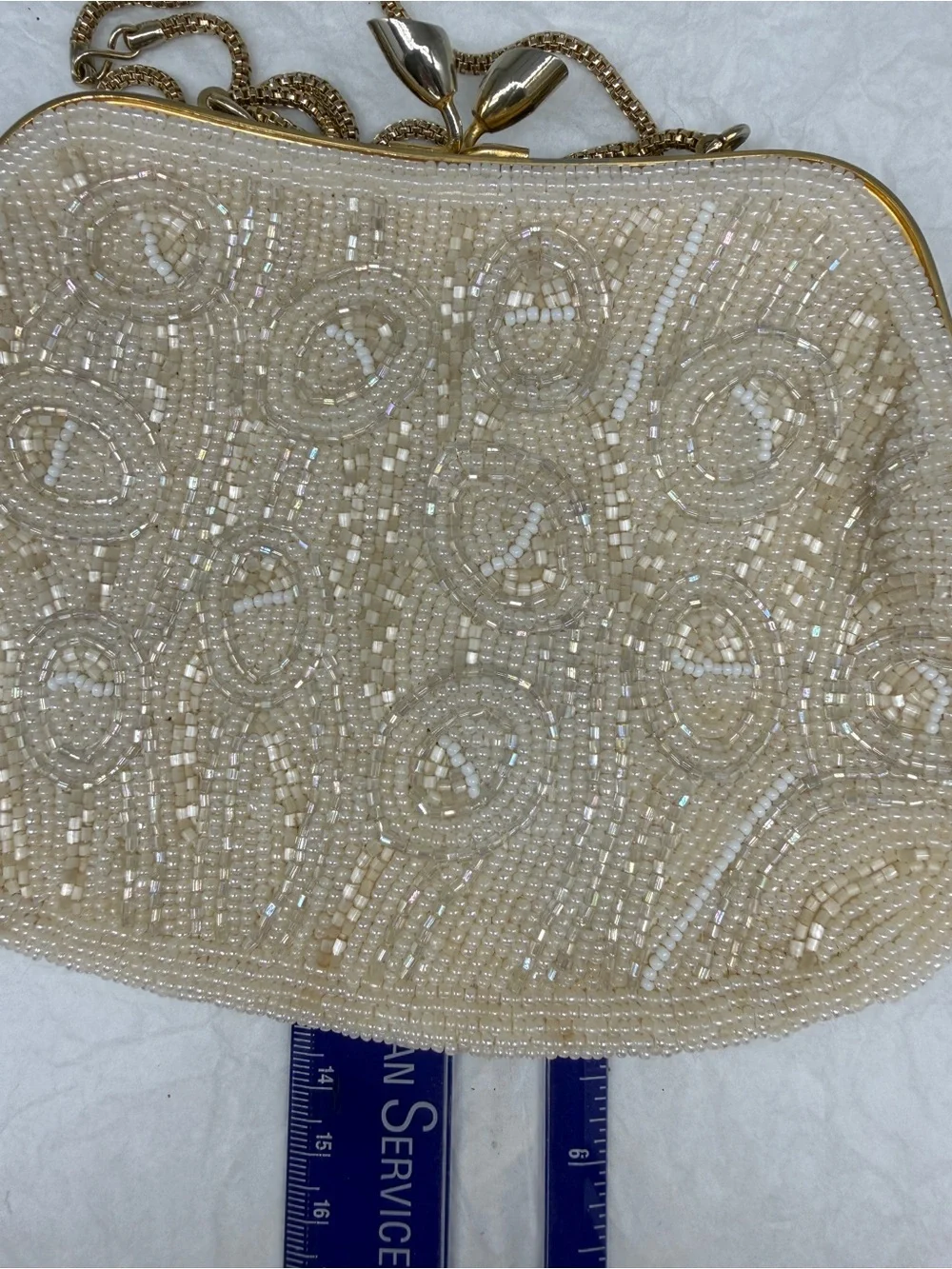 VTG Walborg Ivory Beaded Evening Clutch/Shoulder Bag with Gold Hardware